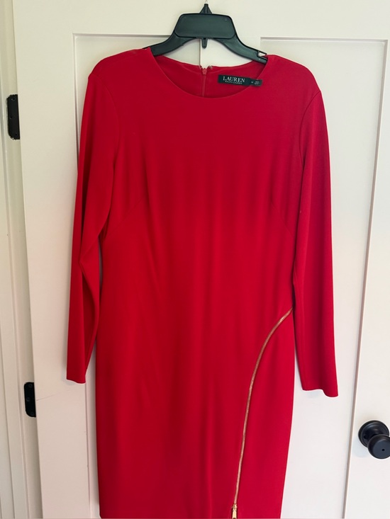 Ralph Lauren Dresses & Skirts - Ralph Lauren Red Long-Sleeve Sheath Dress with Gold Zip Accent